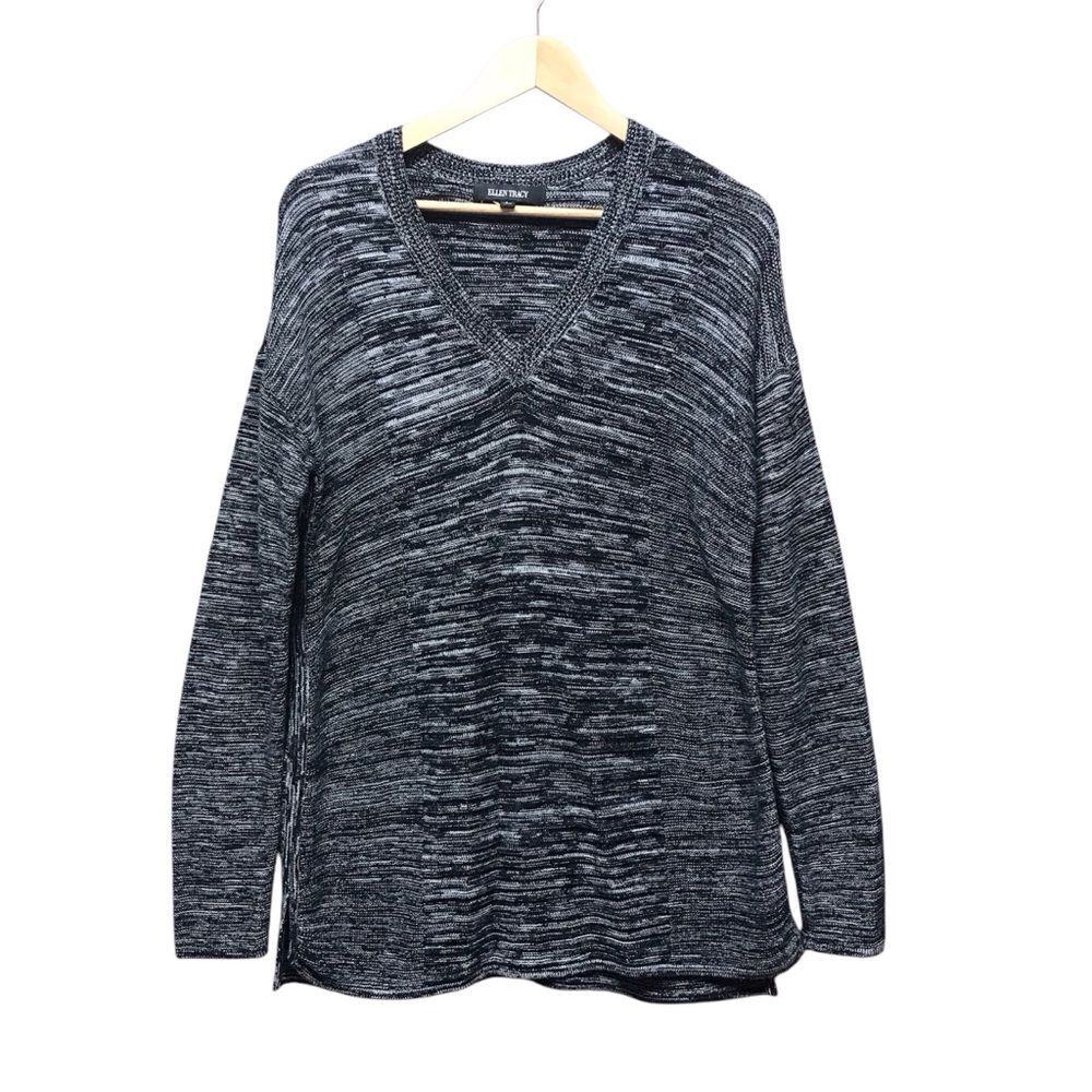 Ellen Tracy Womens Sweater Size Large Marled V Neck Pullover Top Comfy